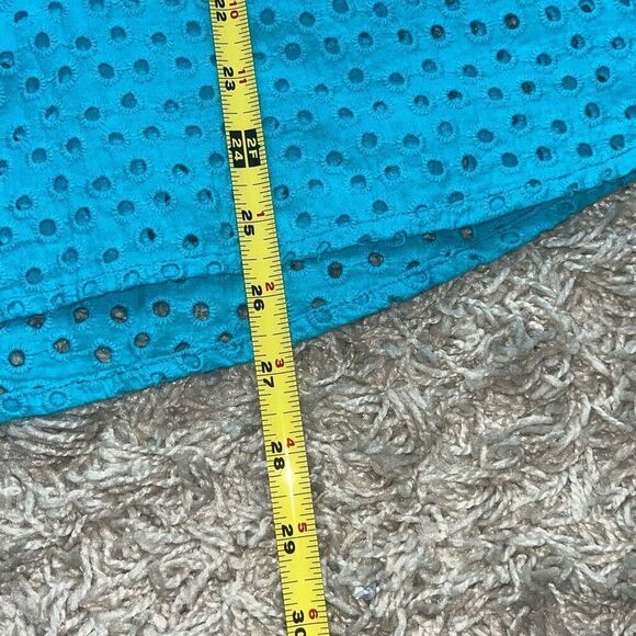 Gretchen Scott Popover Eyelet Collared 1/2 Button 3/4 Sleeve Shirt Teal Women’s - Picture 6 of 11